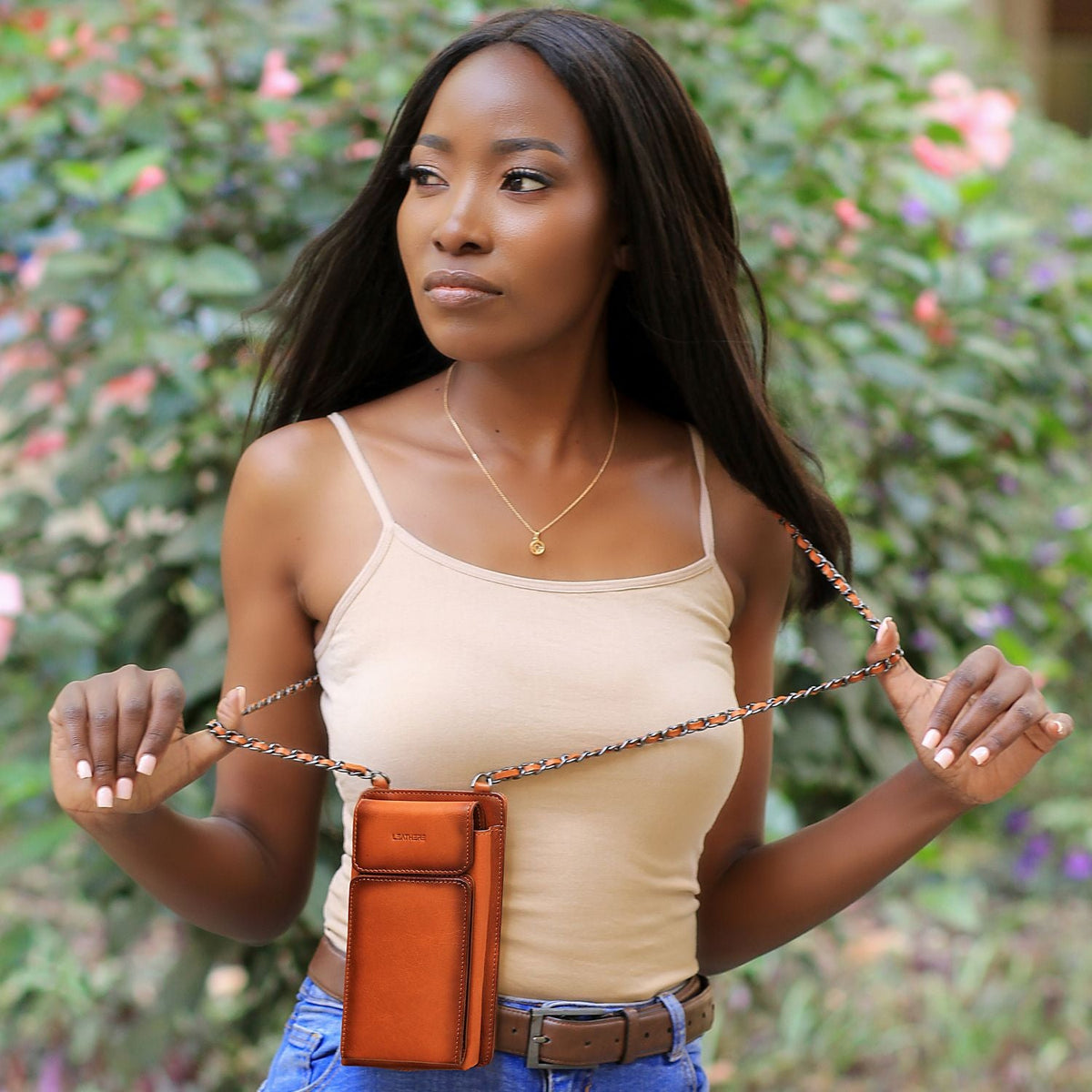 Leather Pink Crossbody Bag Phone Wallet - Columbus