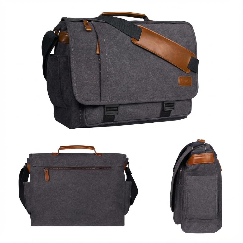 Water-Resistant Canvas Messenger Bag – 17.3″ Laptop Work & Travel Brief