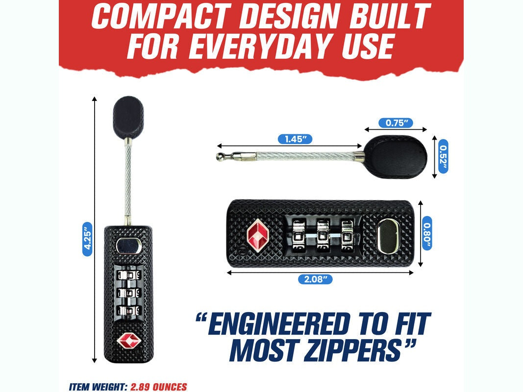 TSA-Approved 3-Digit Combination Zipper Luggage Lock