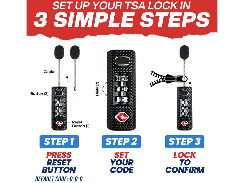 TSA-Approved 3-Digit Combination Zipper Luggage Lock