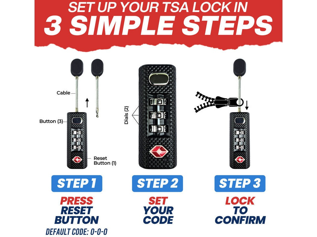 TSA-Approved 3-Digit Combination Zipper Luggage Lock