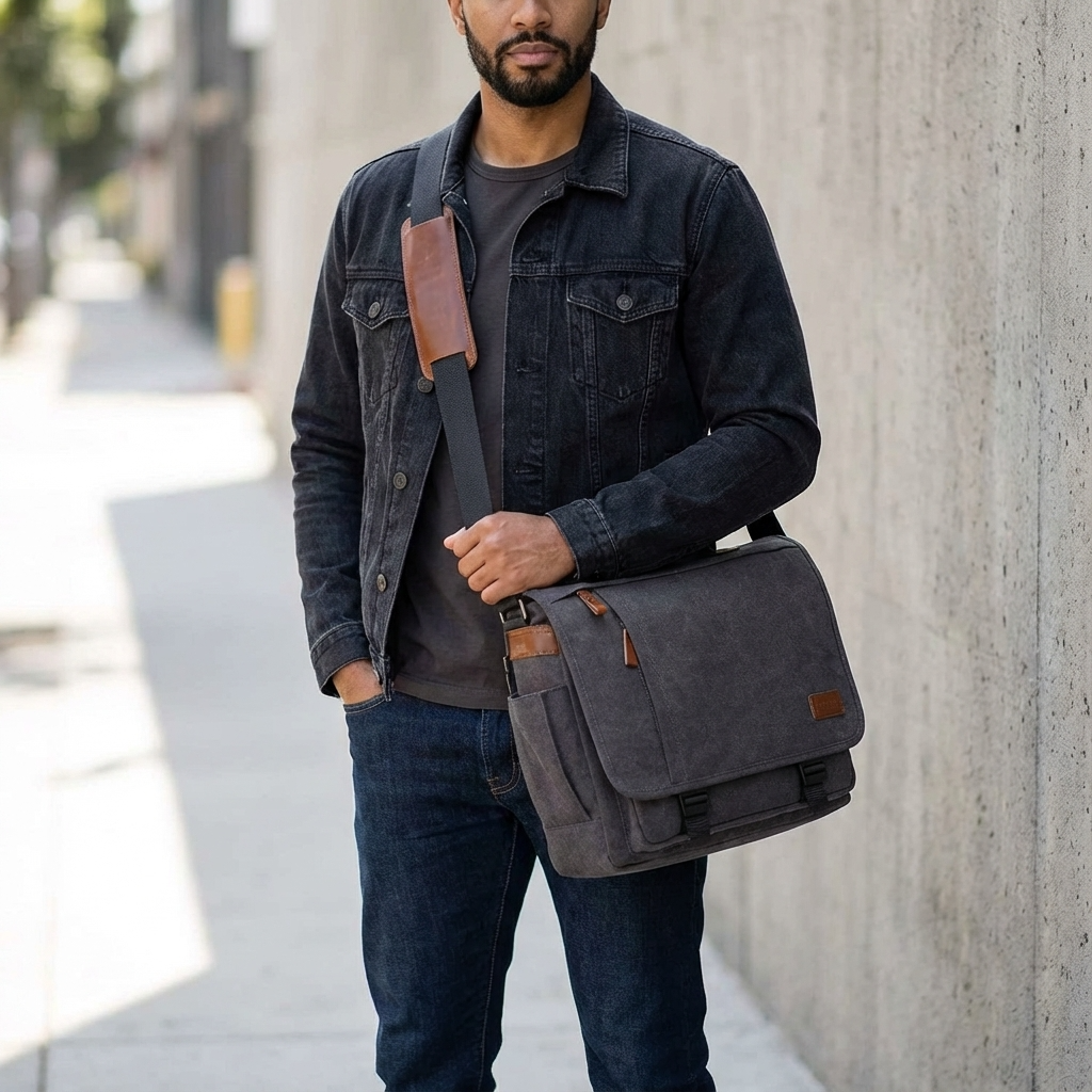 Water-Resistant Canvas Messenger Bag – 17.3″ Laptop Work & Travel Brief