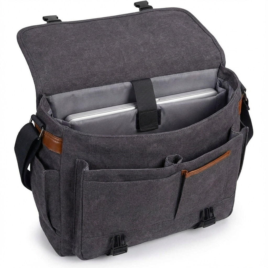 Water-Resistant Canvas Messenger Bag – 17.3″ Laptop Work & Travel Brief