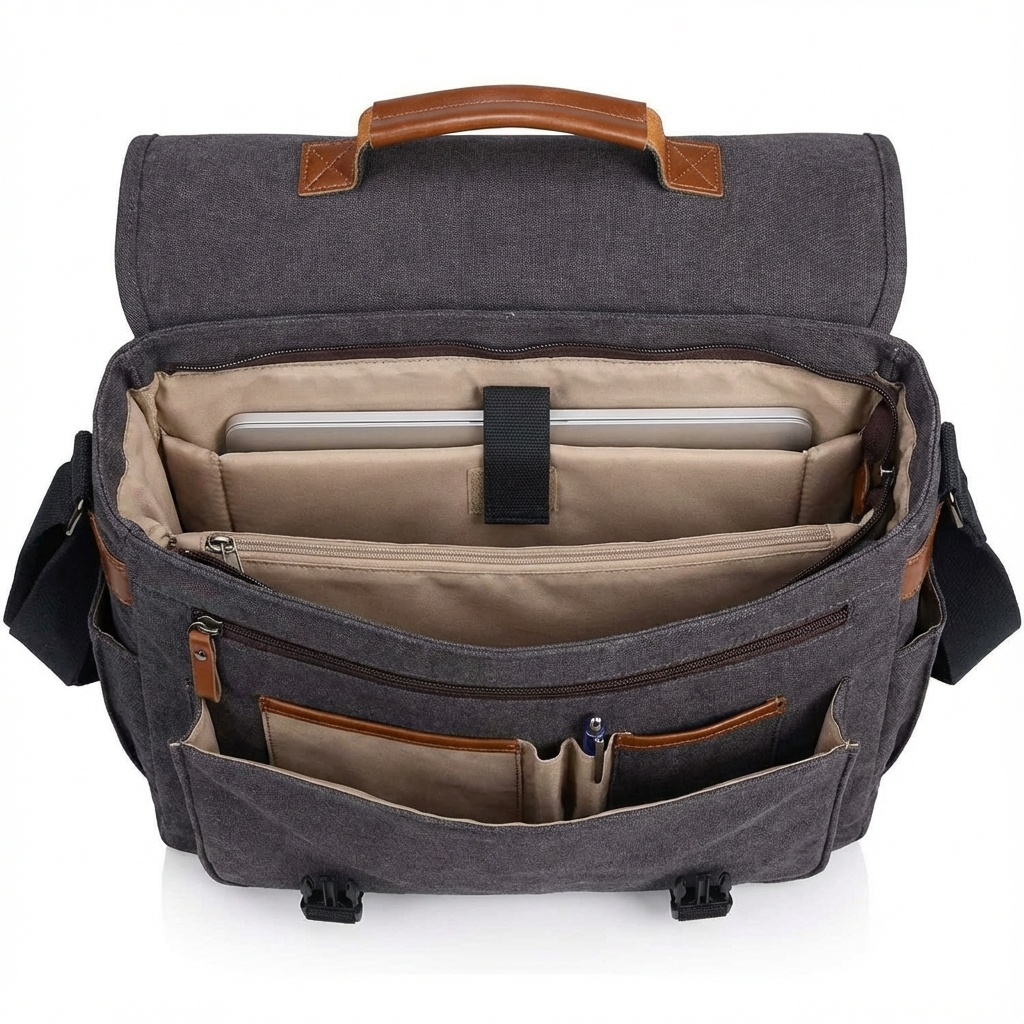 Water-Resistant Canvas Messenger Bag – 17.3″ Laptop Work & Travel Brief