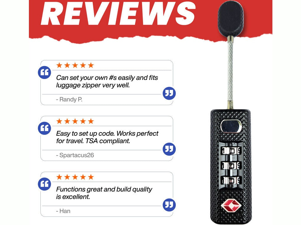TSA-Approved 3-Digit Combination Zipper Luggage Lock