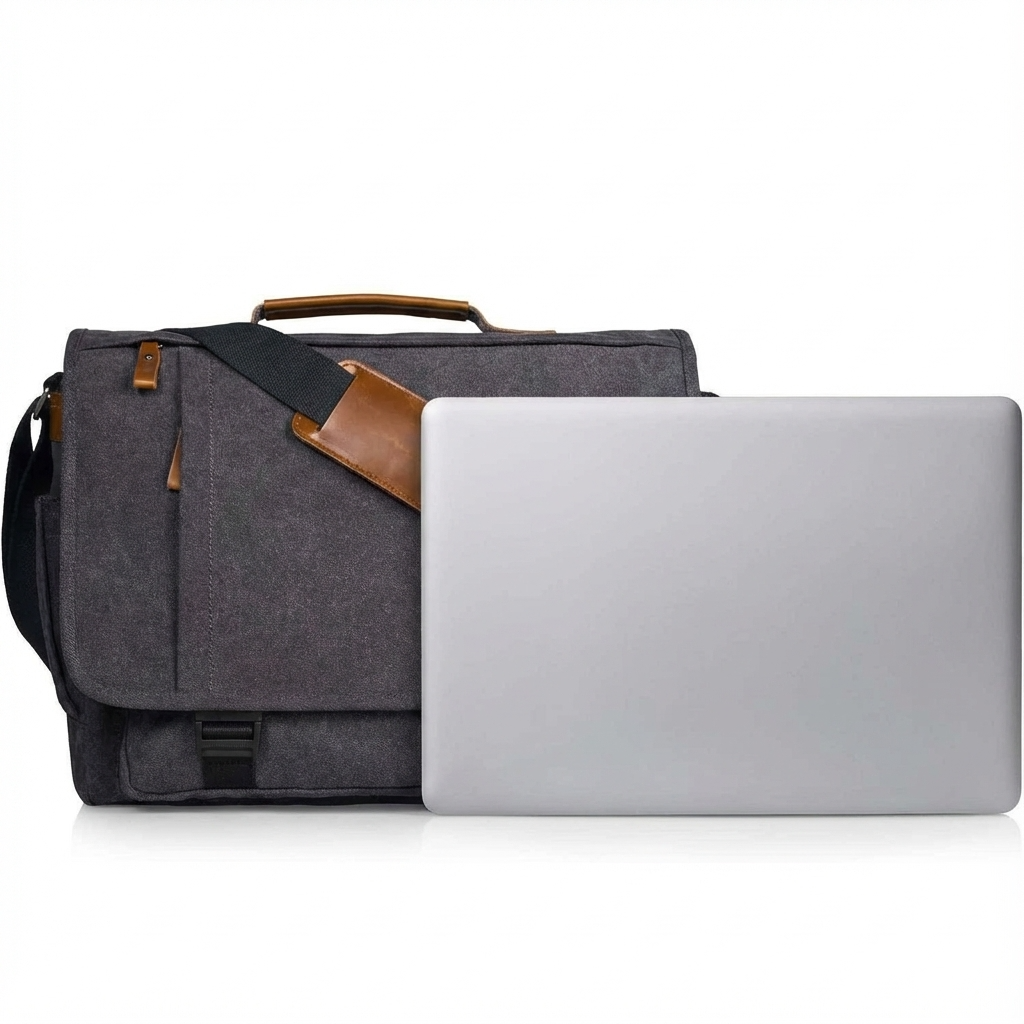 Water-Resistant Canvas Messenger Bag – 17.3″ Laptop Work & Travel Brief