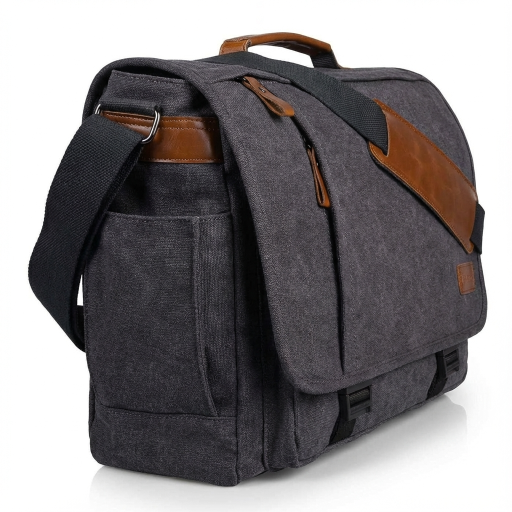 Water-Resistant Canvas Messenger Bag – 17.3″ Laptop Work & Travel Brief