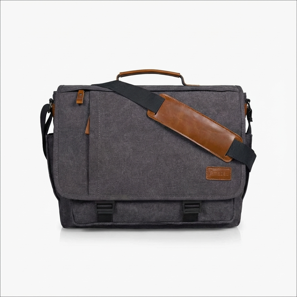 Water-Resistant Canvas Messenger Bag – 17.3″ Laptop Work & Travel Brief